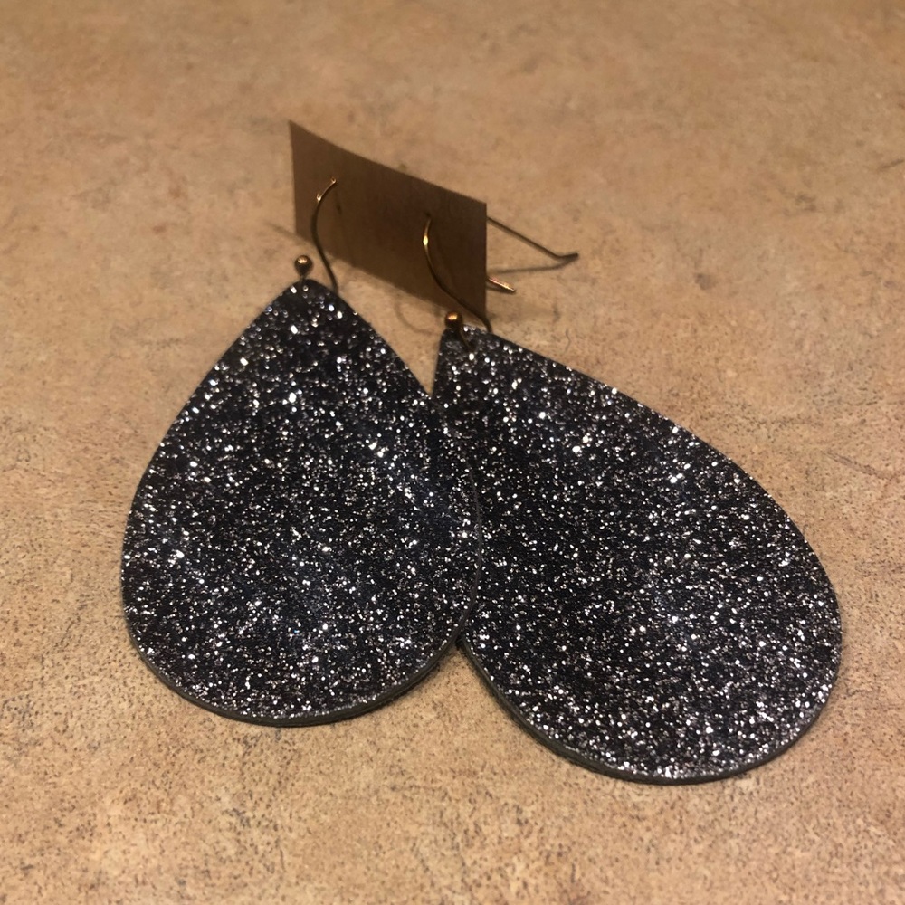 Silver metallic teardrop suede earrings